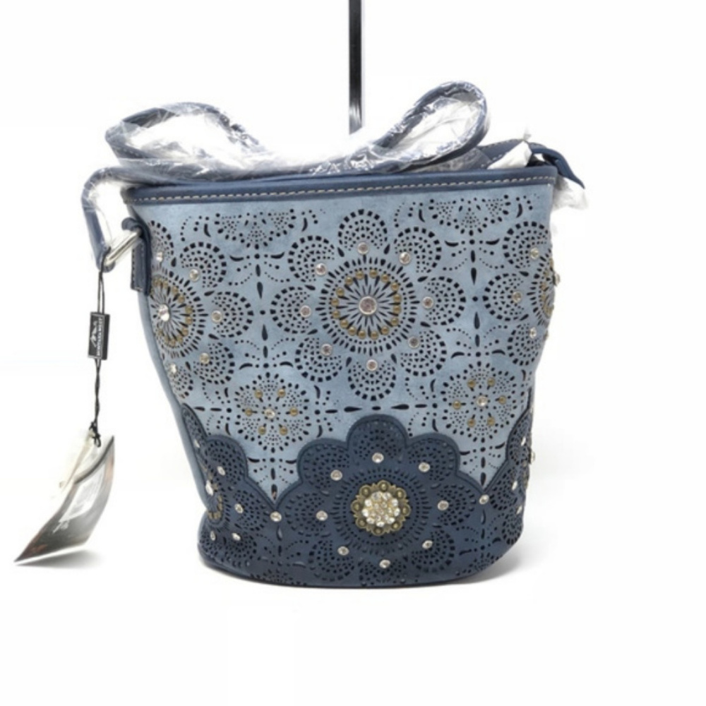 Montana West Concho Bucket Shape Crossbody Blue - Picture 2 of 6
